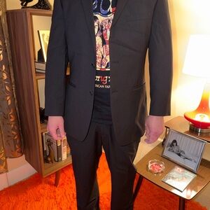 Perry Ellis Black/Charcoal Pinstripe Suit